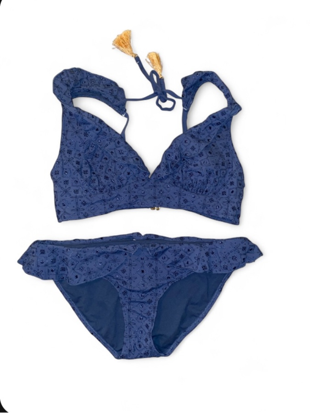 Navy Blue Women's Bikini Set with Tassel Tie
